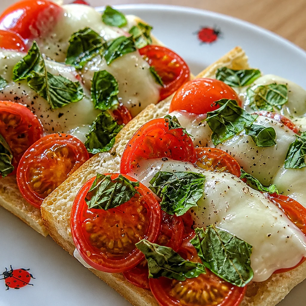 Überbackenes Tomaten-Mozzarella-Toast frisch aus dem Ofen