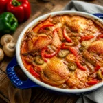 Leckeres Hähnchen aus dem Ofen mit Gewürzen und Saucen für ein perfektes Abendessen.