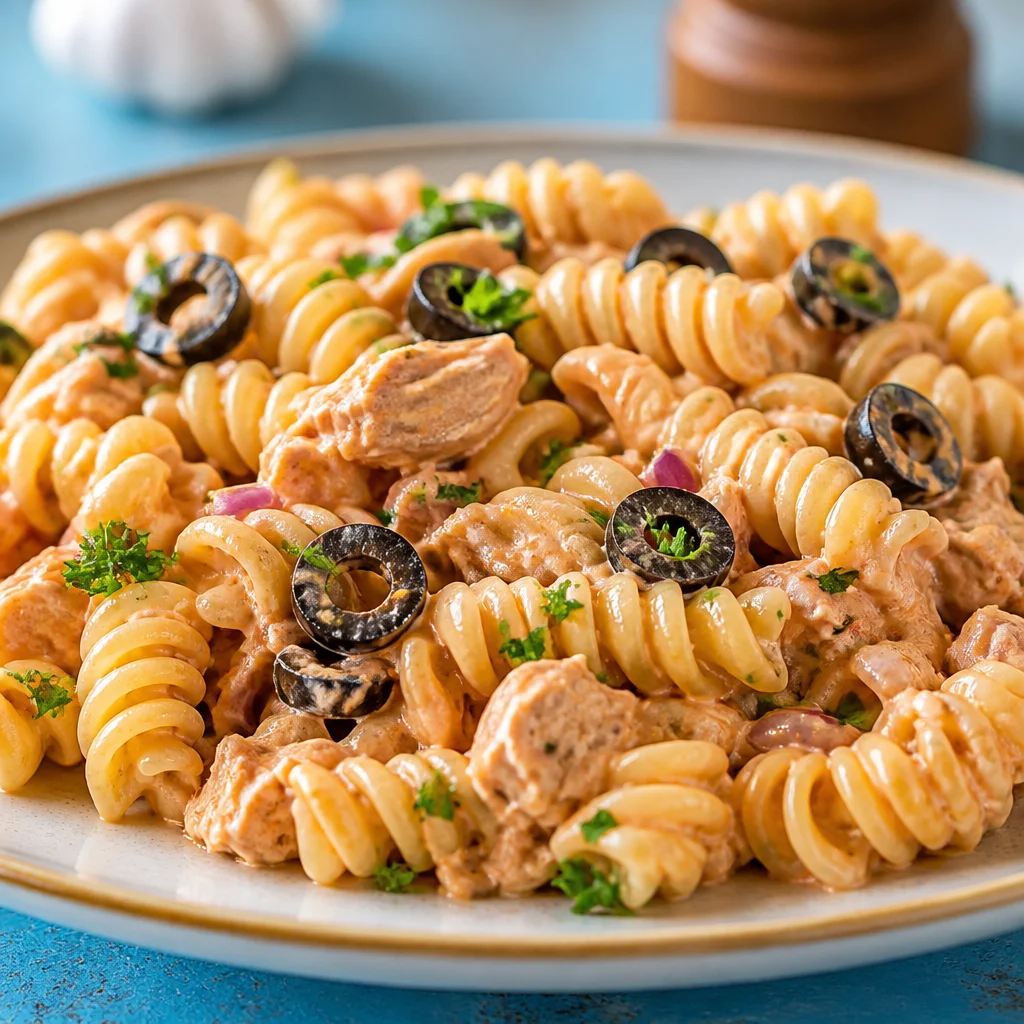 Leckere Thunfisch-Pasta mit Spaghetti und mediterranen Zutaten